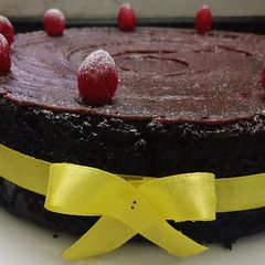 A picture of Eggless chocolate cake.