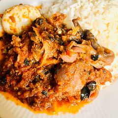 Goatmeat n dryfish sauce A picture of Goatmeat n dryfish sauce.