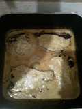 Carne a la crema sabor panceta. Acompañado de fideos a la crema