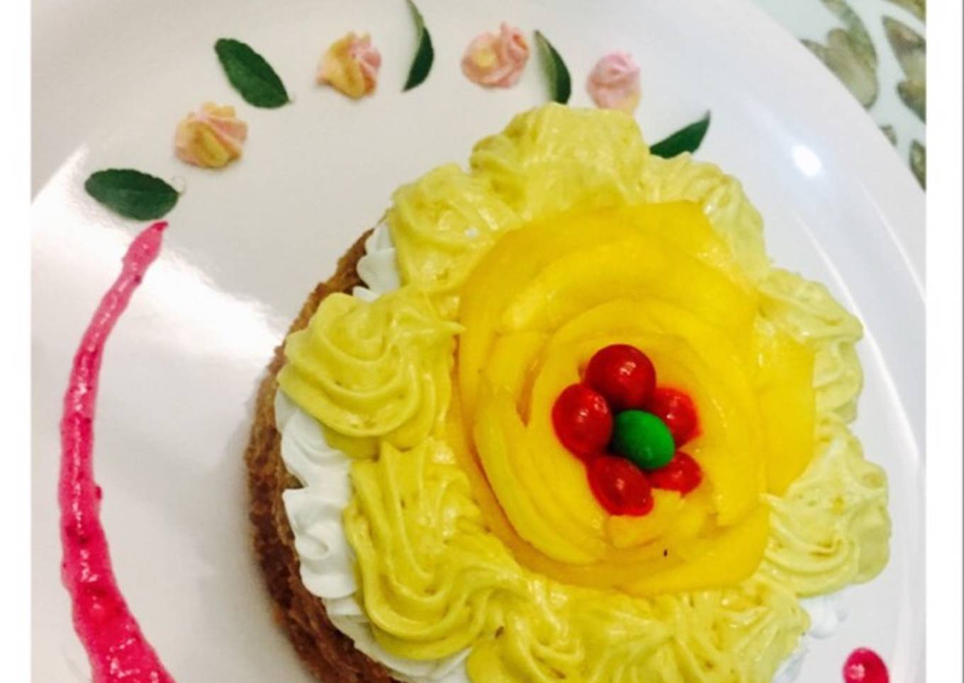Ghewar with mango rabdi mousse
