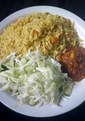 A picture of Fried rice with coslow.