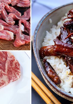 A picture of Shigureni with Miyazakigyu Wagyu Strip Steak.