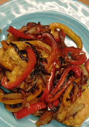 A picture of Sautéed Chicken & Grilled Onions & Peppers.