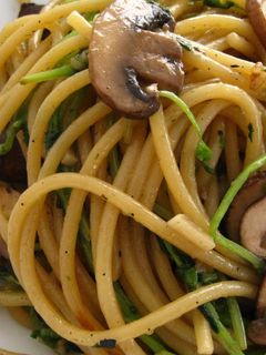 A picture of Easy Asian-Inspired Garlic Butter Noodles with Mushrooms & Pea Sprouts.