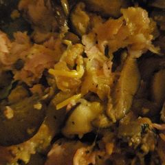 A picture of Ham cheese and mushroom scramble.