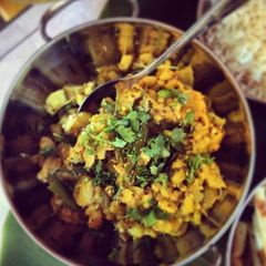 A picture of Green Banana Curry.