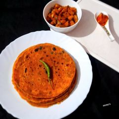 A picture of Makki Methi Paratha With Turnip And Kohlrabi Stir fry.
