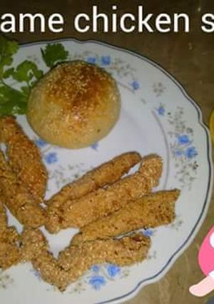 A picture of Sesame chicken strips.