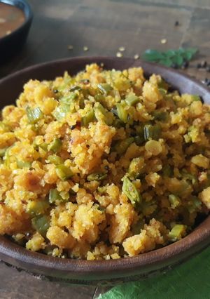 A picture of Kothavarangai Paruppu Usili| Cluster-Beans Steamed mixed Lentil.