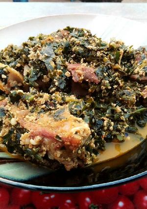 A picture of Goat meat egusi soup.