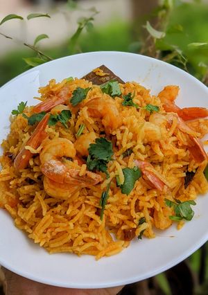 A picture of Prawns biryani.