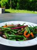 Stir Fry Long Beans with Bell Pepper and Chicken Hearts