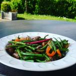 Stir Fry Long Beans with Bell Pepper and Chicken Hearts