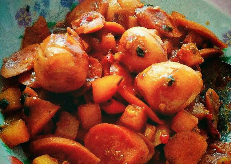 Resep Tongseng kentang sosis puyuh super pedas Anti Gagal