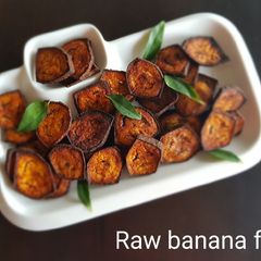 A picture of Raw banana fry/ plantain shallow fry/ Vazhakkai varuval.