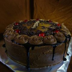 A picture of Chocolate cake with caramel filling.
