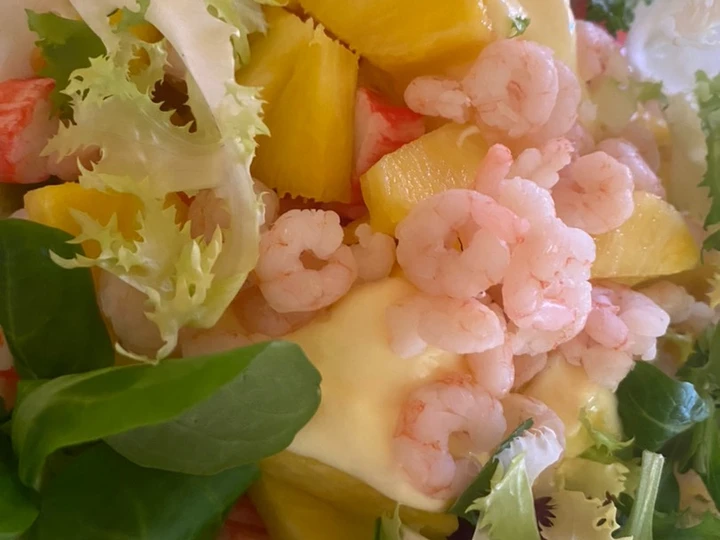 Cómo Hacer Ensalada de pasta, piña, surimi y gambas frías con mayonesa  que Muy delicioso