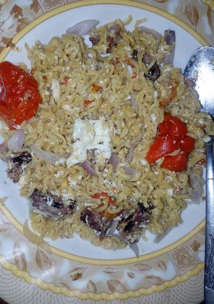 A picture of Fried indomie and egg#TeamTrees.