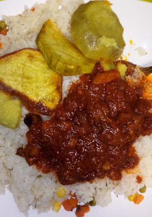 A picture of Sweet potato and stew rice.