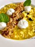 Risotto zucchine, zafferano, bufala, briciole di pane alle alici
