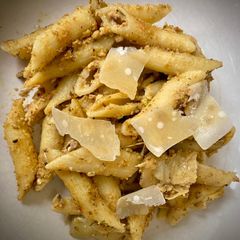 A picture of Penne with Gordal Olive & Pistachio Pesto.