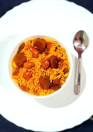 A picture of Rajasthani Shahi Gatta Pulao.