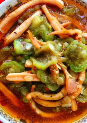 Hình của món Mực om mướp.