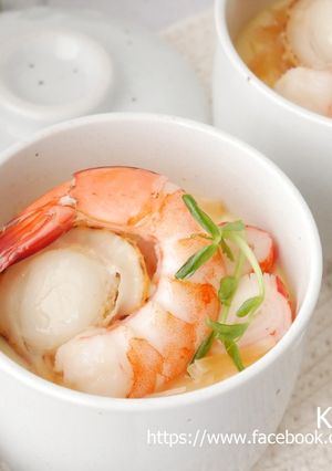 干貝海鮮蒸蛋_電鍋料理 的食譜成品照片