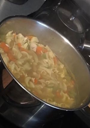 A picture of Quick & Easy Homemade chicken soup.