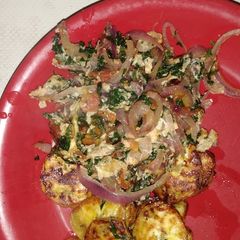 A picture of Ugu veggies with plantain.