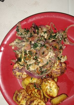 A picture of Ugu veggies with plantain.