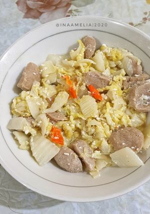 Foto resep Sayur sawi dengan bakso dan telur