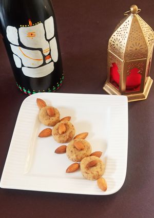 A picture of Badam Khajur Peda.