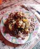 Fideos tallarines integrales con chorizo
