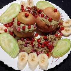 A picture of Savory Stuffed Apples with Guava Sauce.