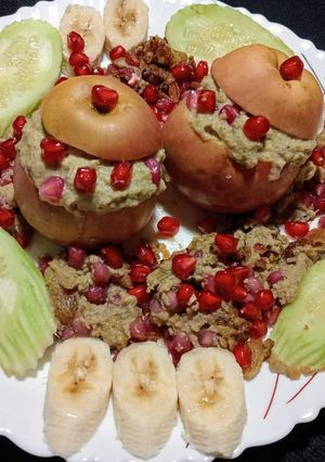 A picture of Savory Stuffed Apples with Guava Sauce.