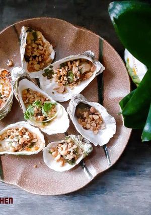 Hình của món Hàu nướng mỡ hành.