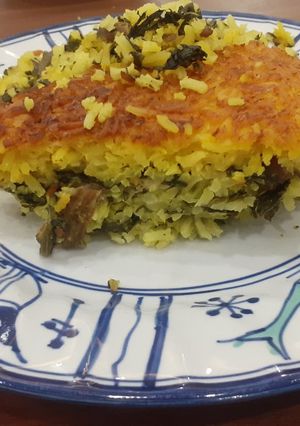 عکسی از دستور ته چین گردن گوسفند و اسفناج