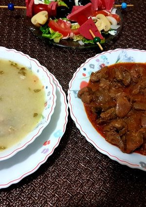 صورة لوصفة كبدة مشرملة وشوربة بيضاء 😋😋😋