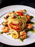 Spaghetti con Gamberi e Pesto Genovese
