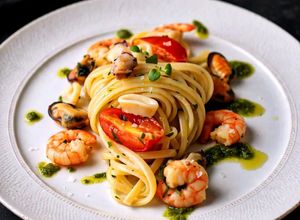 Foto di Spaghetti con Gamberi e Pesto Genovese