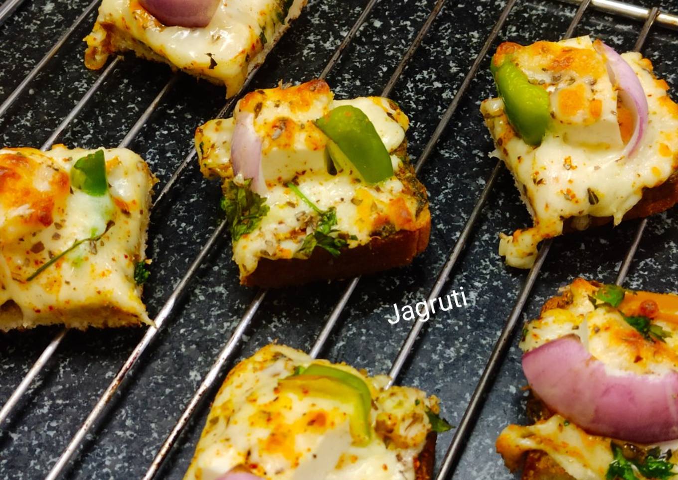 Open Cheesy Paneer Tikka Sandwich Bites !!