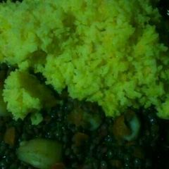 A picture of Tumeric rice with Kamande stew.