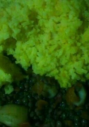 A picture of Tumeric rice with Kamande stew.