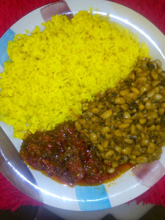 A picture of Curry Rice And Beans With Stew.
