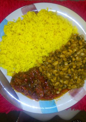A picture of Curry Rice And Beans With Stew.