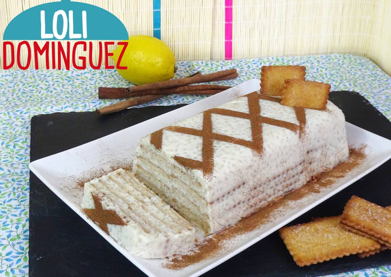 Tarta de arroz con leche y galletas