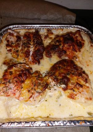 A picture of My baked chicken breast in Alfredo sauce #keto#chicken#low-carb.