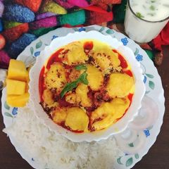 A picture of Punjabi Kadi and Rice.
