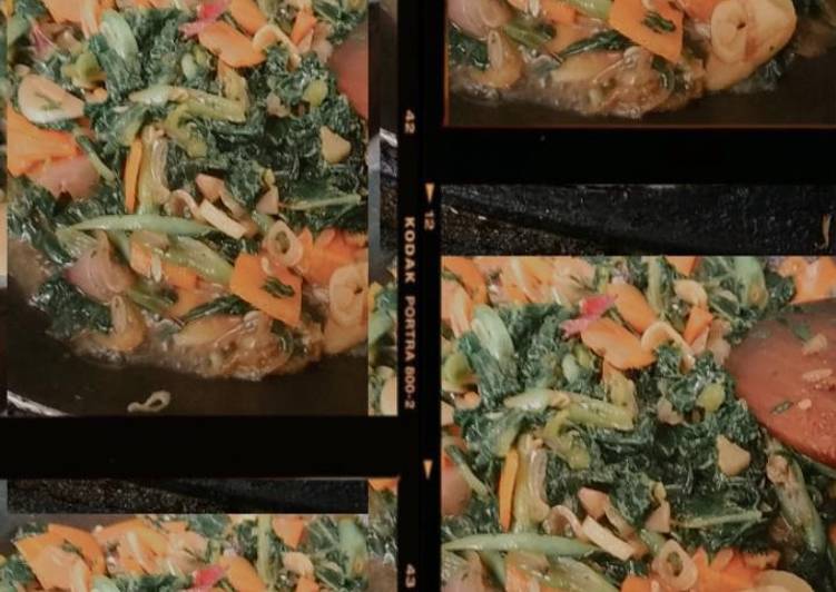 Tumis daun kates, wortel, buncis